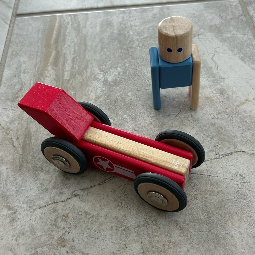 Tegu Daredevil Magnetic Wooden Block Set Car Stunt Team Wheels Complete 12 Piece